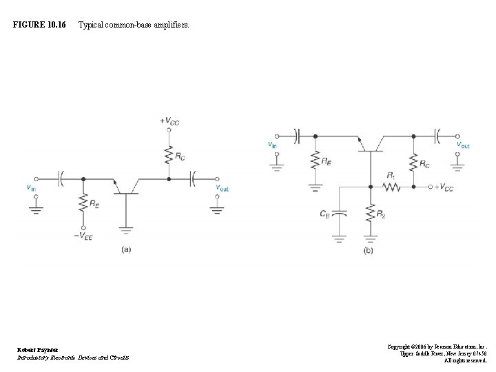 FIGURE 10. 16 Typical common-base amplifiers. Robert Paynter Introductory Electronic Devices and Circuits Copyright FIGURE 10. 16 Typical common-base amplifiers. Robert Paynter Introductory Electronic Devices and Circuits Copyright