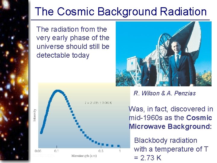 The Cosmic Background Radiation The radiation from the very early phase of the universe