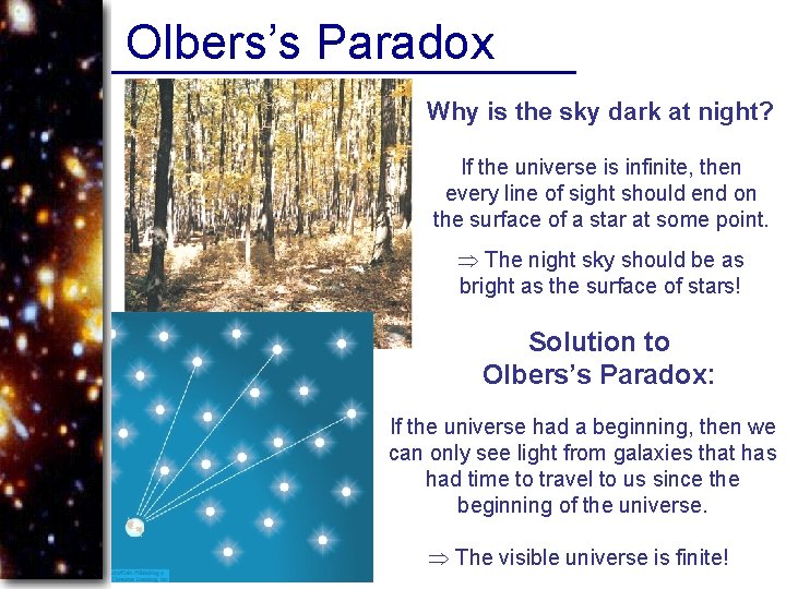 Olbers’s Paradox Why is the sky dark at night? If the universe is infinite,