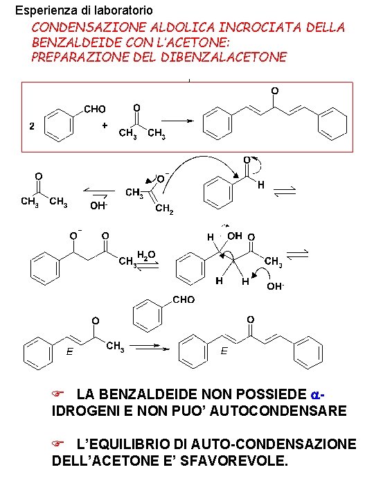 Esperienza di laboratorio CONDENSAZIONE ALDOLICA INCROCIATA DELLA BENZALDEIDE CON L’ACETONE: PREPARAZIONE DEL DIBENZALACETONE F