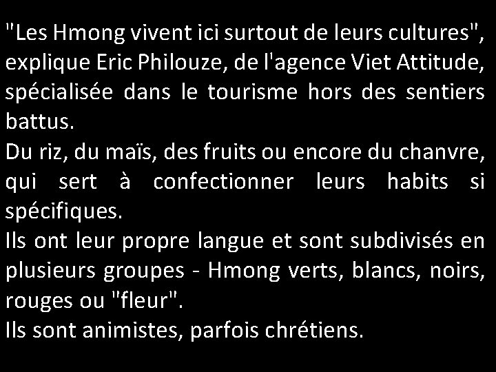 "Les Hmong vivent ici surtout de leurs cultures", explique Eric Philouze, de l'agence Viet