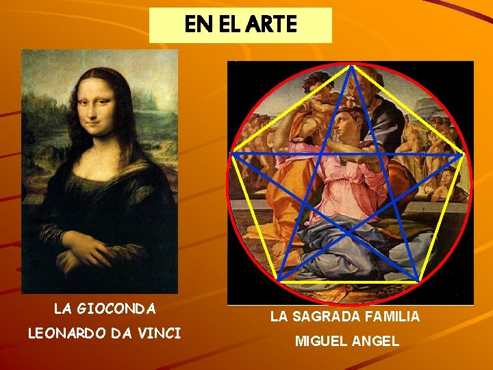 EN EL ARTE LA GIOCONDA LEONARDO DA VINCI LA SAGRADA FAMILIA MIGUEL ANGEL 