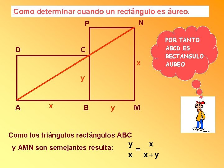 Como determinar cuando un rectángulo es áureo. N P D C x y A