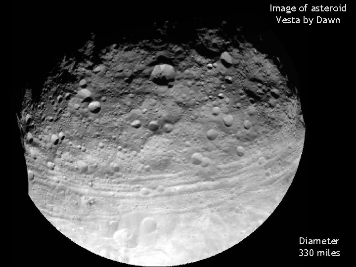 Image of asteroid Vesta by Dawn Diameter 330 miles 8 