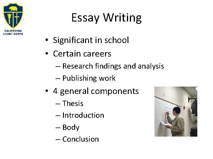Essay Writing • Significant in school • Certain careers – Research findings and analysis