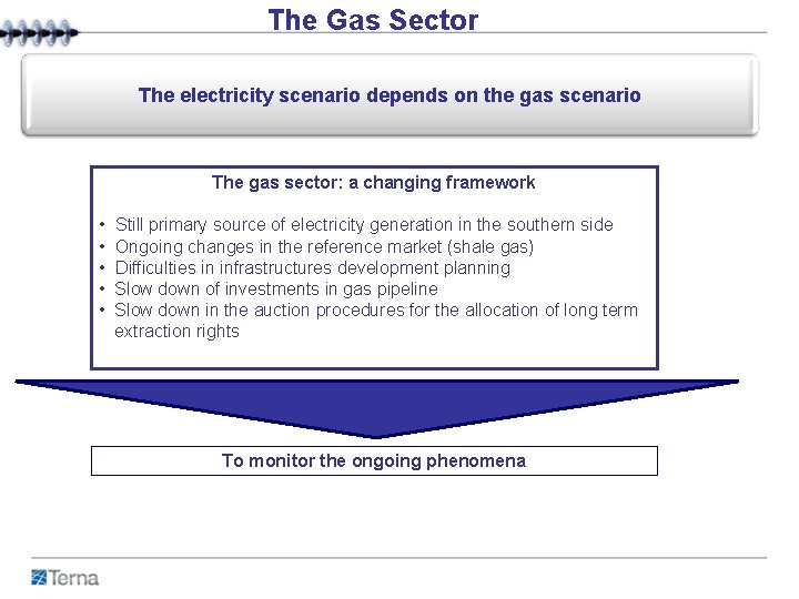 The Gas Sector The electricity scenario depends on the gas scenario The gas sector: