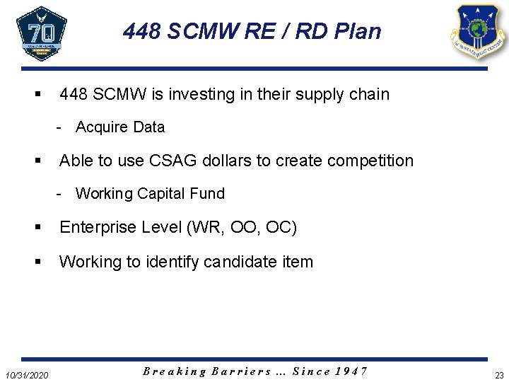 448 SCMW RE / RD Plan § 448 SCMW is investing in their supply