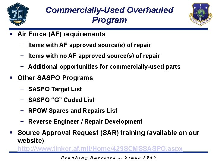 Commercially-Used Overhauled Program § Air Force (AF) requirements − Items with AF approved source(s)