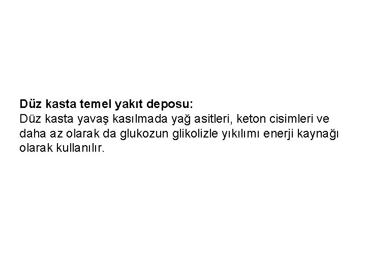 Düz kasta temel yakıt deposu: Düz kasta yavaş kasılmada yağ asitleri, keton cisimleri ve