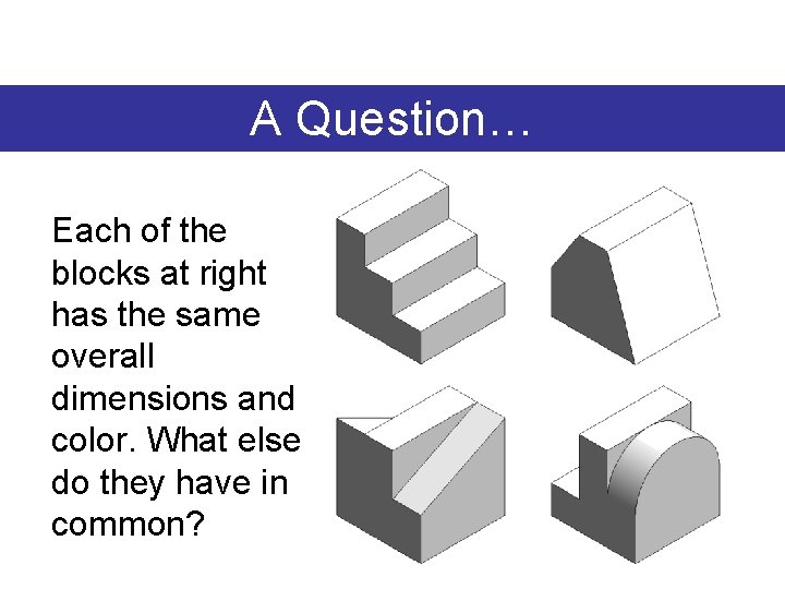 A Question… Each of the blocks at right has the same overall dimensions and