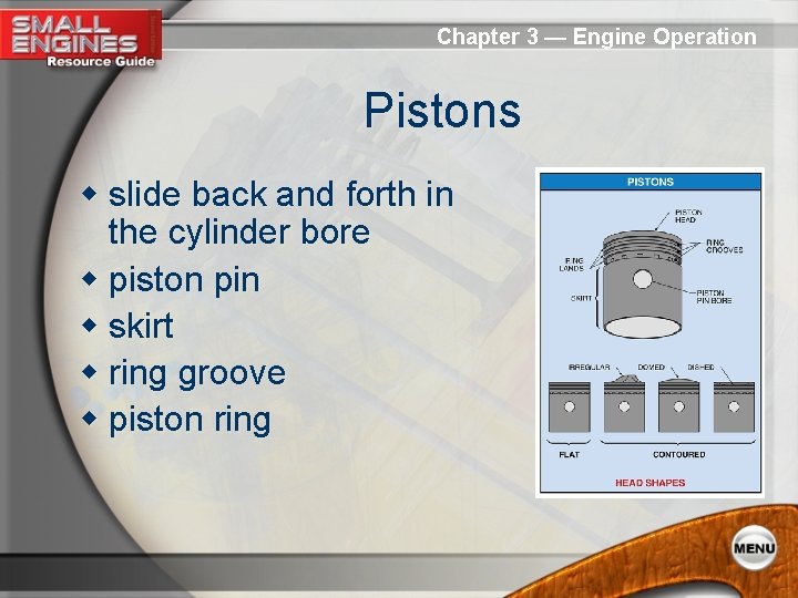 Chapter 3 — Engine Operation Pistons w slide back and forth in the cylinder