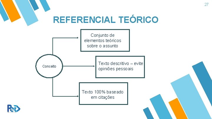 27 REFERENCIAL TEÓRICO Conjunto de elementos teóricos sobre o assunto Conceito Texto descritivo – 27 REFERENCIAL TEÓRICO Conjunto de elementos teóricos sobre o assunto Conceito Texto descritivo –