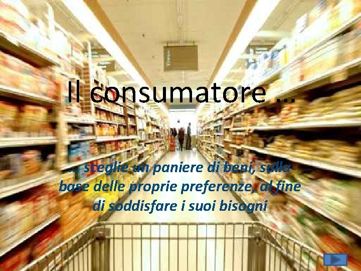 Il consumatore … … sceglie un paniere di beni, sulla base delle proprie preferenze,