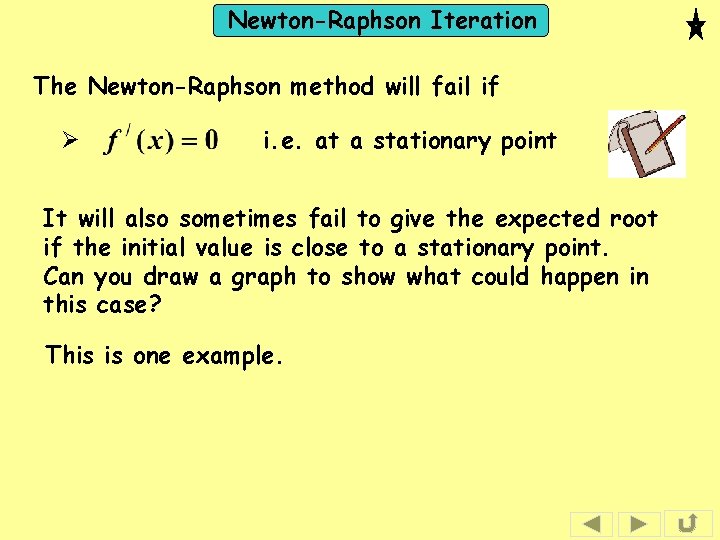 Newton-Raphson Iteration The Newton-Raphson method will fail if Ø i. e. at a stationary