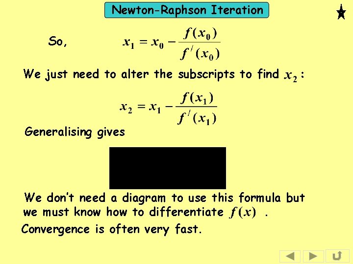 Newton-Raphson Iteration So, We just need to alter the subscripts to find : Generalising