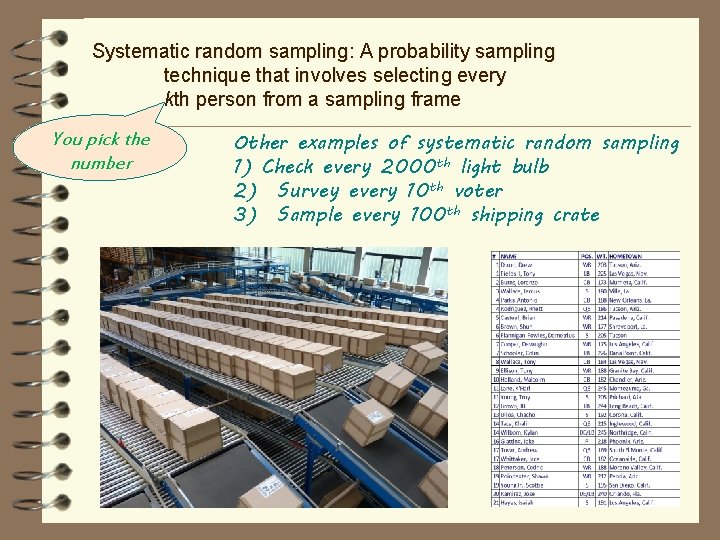 Systematic random sampling: A probability sampling technique that involves selecting every kth person from