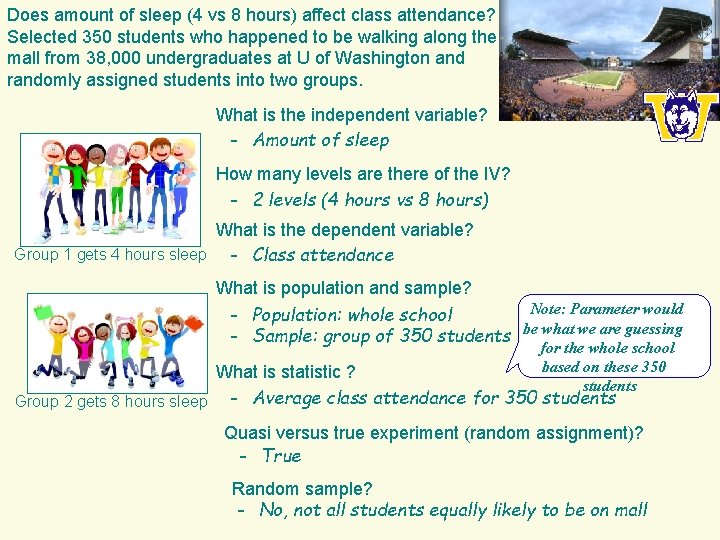 Does amount of sleep (4 vs 8 hours) affect class attendance? Selected 350 students