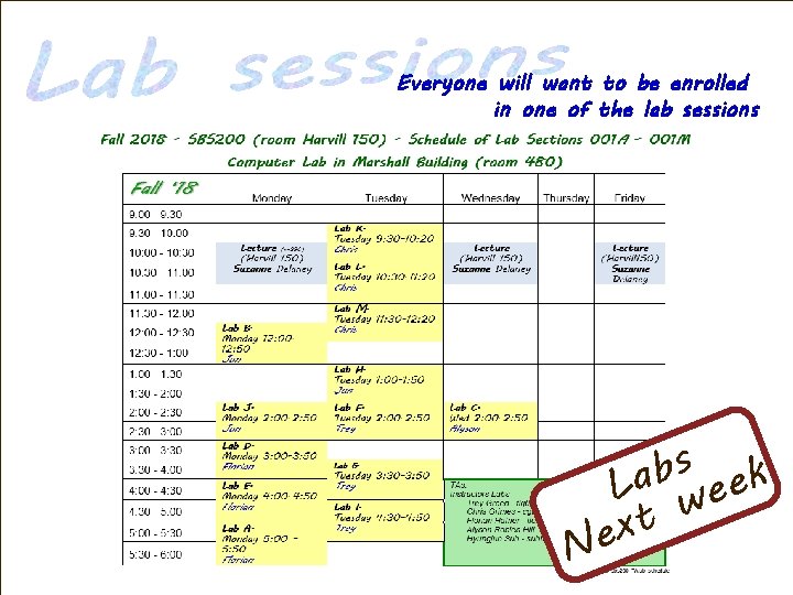 Everyone will want to be enrolled in one of the lab sessions N s