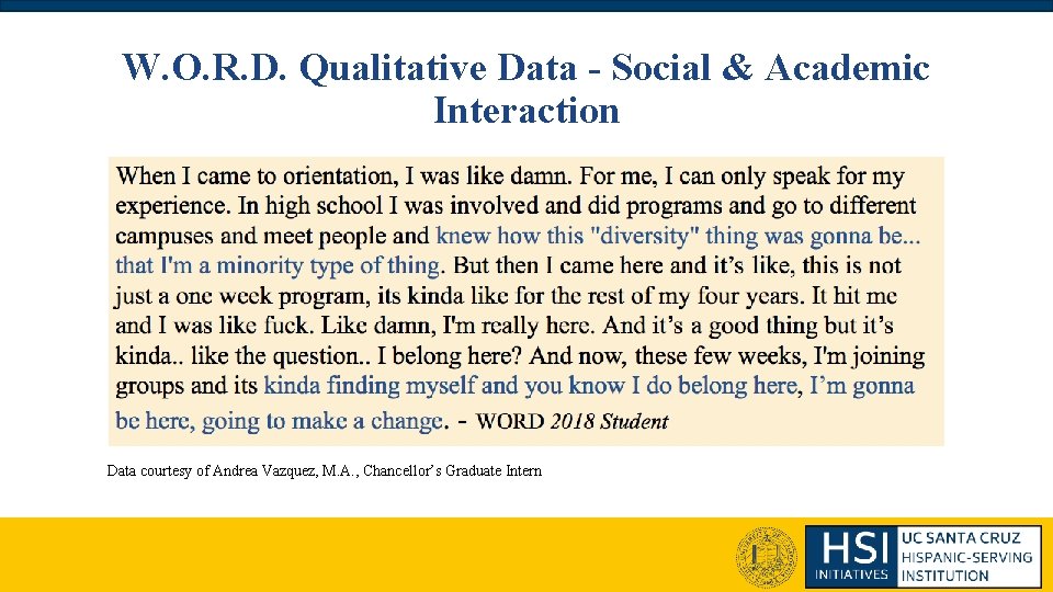 W. O. R. D. Qualitative Data - Social & Academic Interaction Data courtesy of W. O. R. D. Qualitative Data - Social & Academic Interaction Data courtesy of