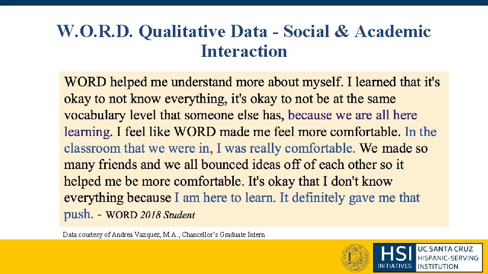W. O. R. D. Qualitative Data - Social & Academic Interaction Data courtesy of W. O. R. D. Qualitative Data - Social & Academic Interaction Data courtesy of