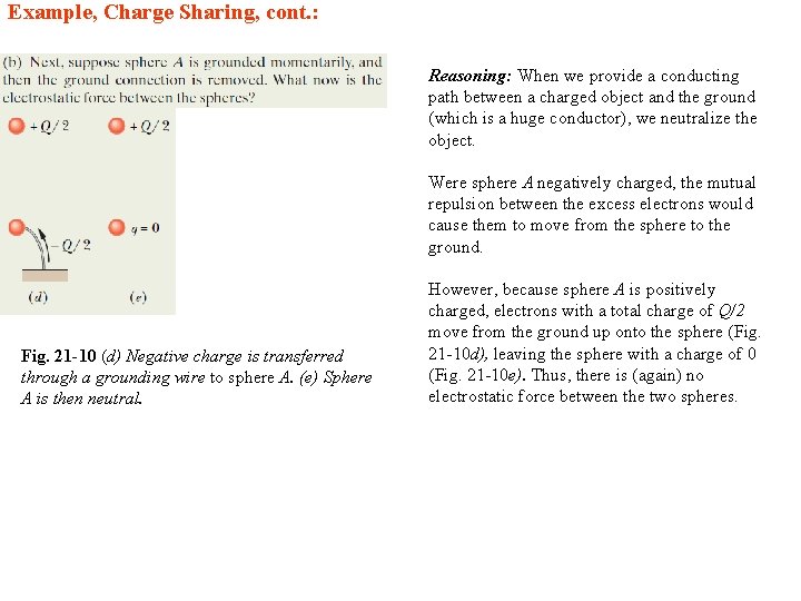 Example, Charge Sharing, cont. : Reasoning: When we provide a conducting path between a