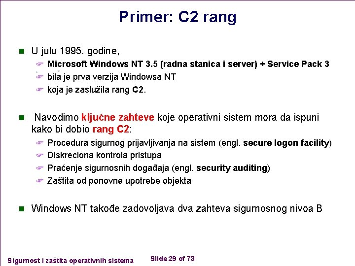 Primer: C 2 rang n U julu 1995. godine, F Microsoft Windows NT 3.