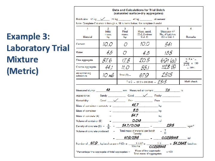 Example 3: Laboratory Trial Mixture (Metric) Example 3: Laboratory Trial Mixture (Metric)