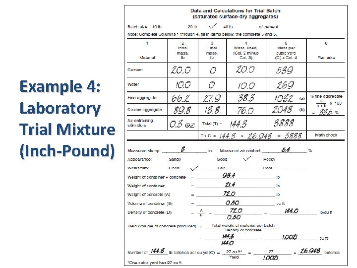 Example 4: Laboratory Trial Mixture (Inch-Pound) Example 4: Laboratory Trial Mixture (Inch-Pound)