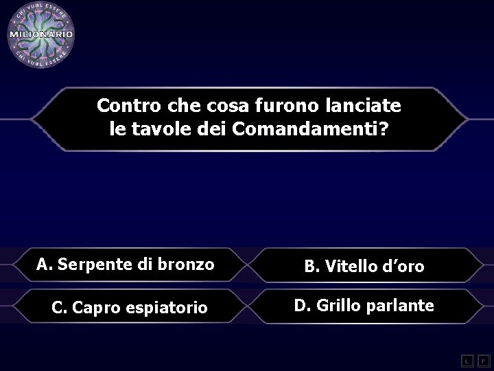 Contro che cosa furono lanciate le tavole dei Comandamenti? A. Serpente di bronzo B.