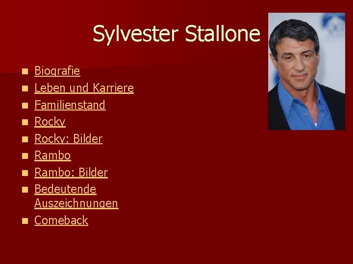 Sylvester Stallone n n n n n Biografie Leben und Karriere Familienstand Rocky: Bilder