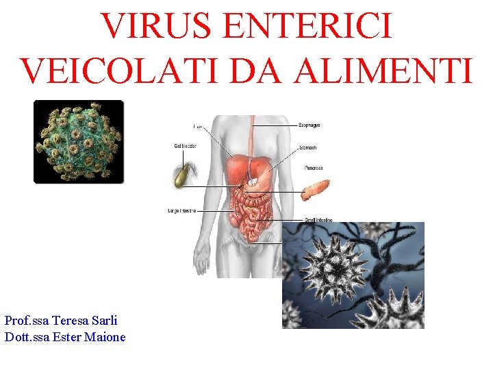 VIRUS ENTERICI VEICOLATI DA ALIMENTI Prof. ssa Teresa Sarli Dott. ssa Ester Maione 