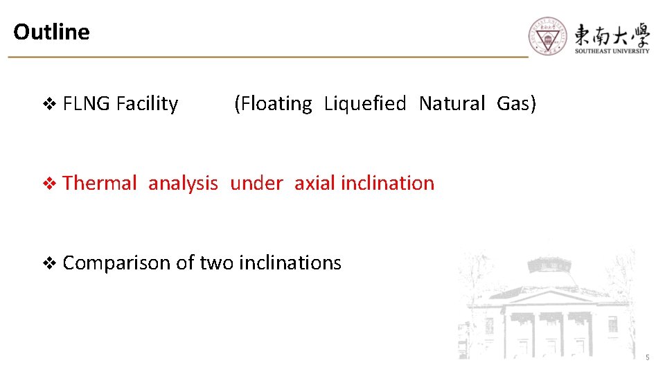 Outline v FLNG Facility v Thermal (Floating Liquefied Natural Gas) analysis under axial inclination Outline v FLNG Facility v Thermal (Floating Liquefied Natural Gas) analysis under axial inclination