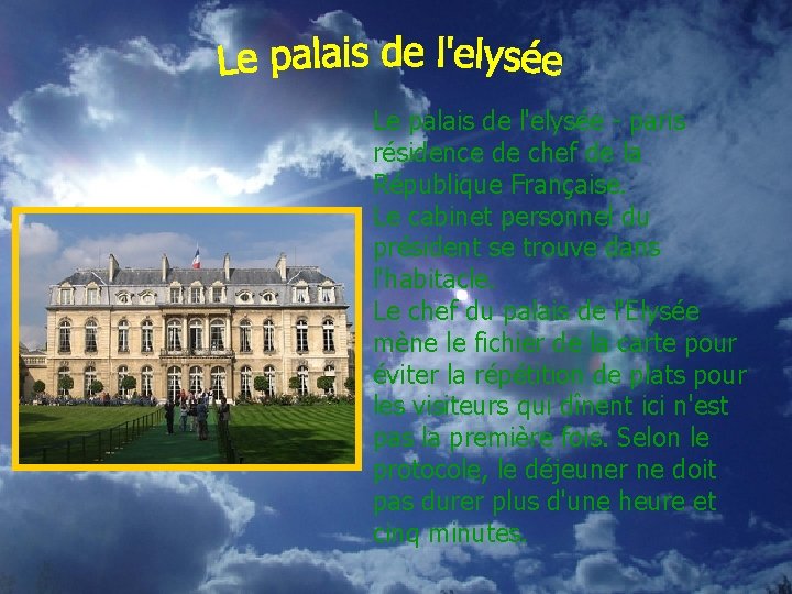 Le palais de l'elysée - paris résidence de chef de la République Française. Le