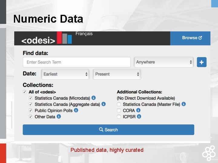 Numeric Data Published data, highly curated 