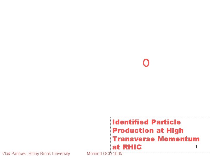 Vlad Pantuev, Stony Brook University Identified Particle Production at High Transverse Momentum 1 at