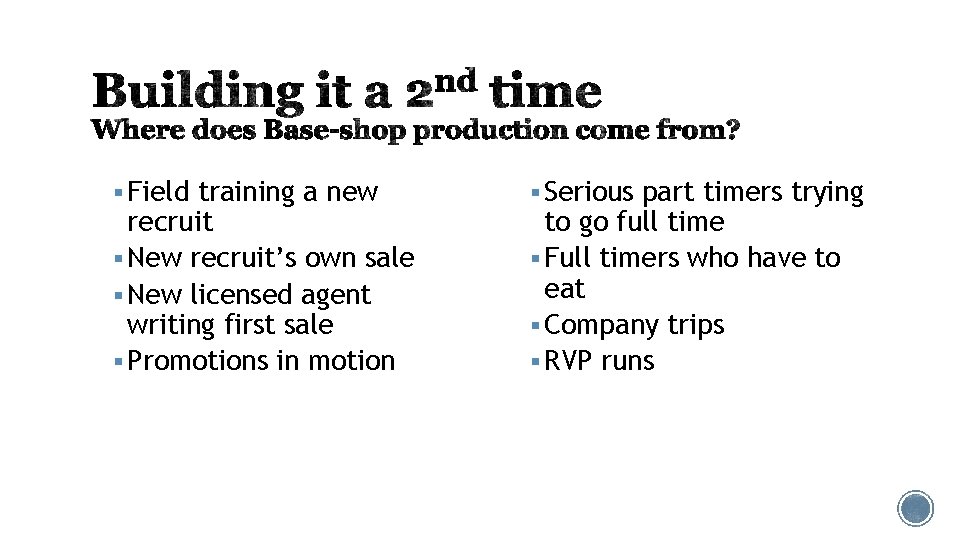 § Field training a new recruit § New recruit’s own sale § New licensed § Field training a new recruit § New recruit’s own sale § New licensed