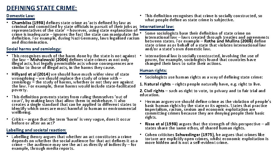 DEFINING STATE CRIME: Domestic Law: • This definition recognises that crime is socially constructed, DEFINING STATE CRIME: Domestic Law: • This definition recognises that crime is socially constructed,