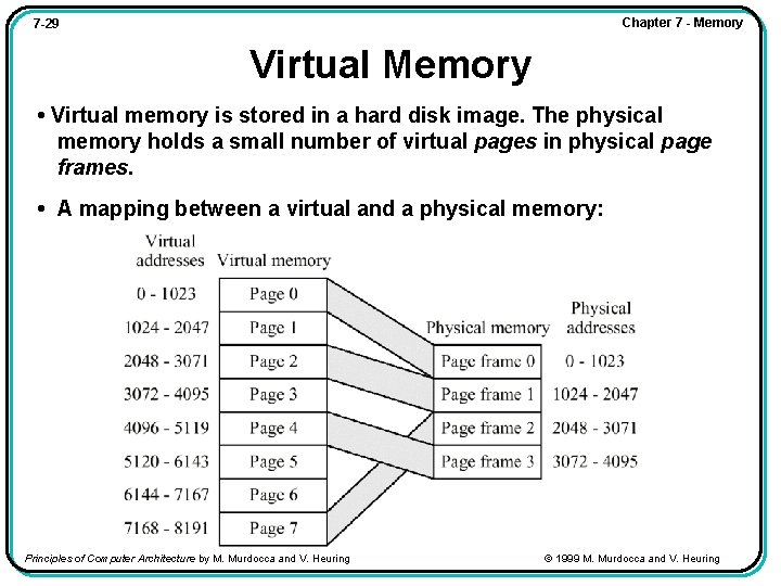 Chapter 7 - Memory 7 -29 Virtual Memory • Virtual memory is stored in