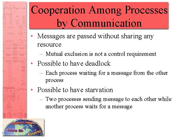 Cooperation Among Processes by Communication • Messages are passed without sharing any resource –