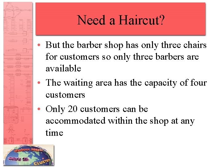 Need a Haircut? • But the barber shop has only three chairs for customers