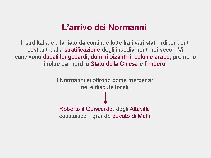 L’arrivo dei Normanni Il sud Italia è dilaniato da continue lotte fra i vari