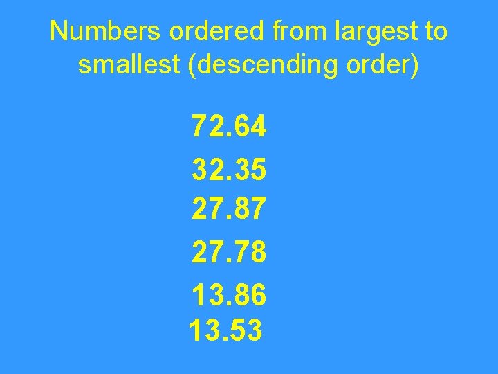 Numbers ordered from largest to smallest (descending order) 72. 64 32. 35 27. 87