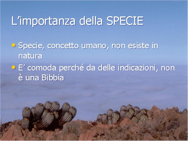 L’importanza della SPECIE • Specie, concetto umano, non esiste in natura • E’ comoda