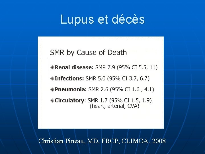 Lupus et décès Christian Pineau, MD, FRCP, CLIMOA, 2008 