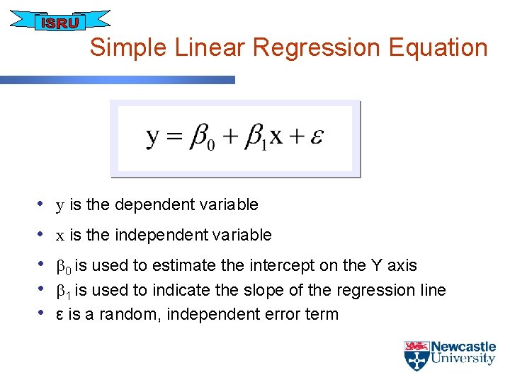 Simple Linear Regression Equation • • • y is the dependent variable x is