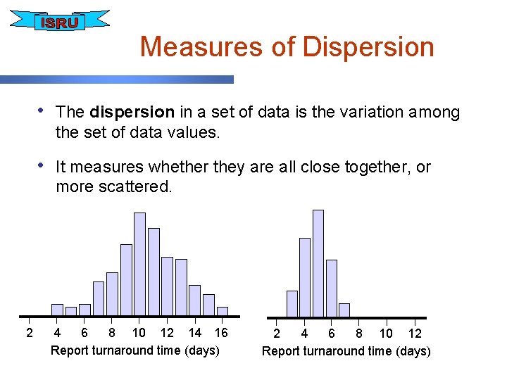 Measures of Dispersion • The dispersion in a set of data is the variation