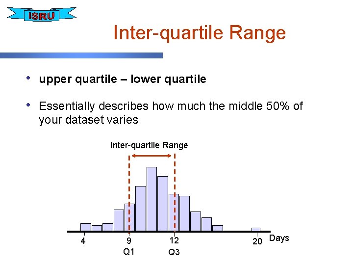 Inter-quartile Range • upper quartile – lower quartile • Essentially describes how much the