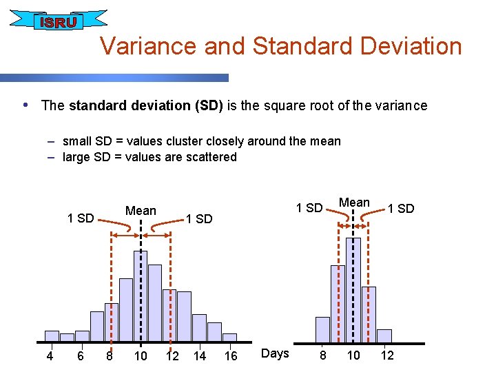 Variance and Standard Deviation • The standard deviation (SD) is the square root of