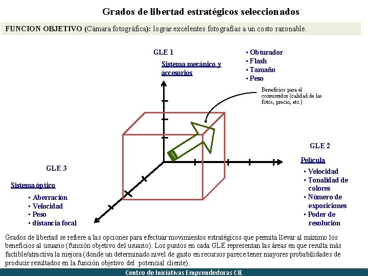 Grados de libertad estratégicos seleccionados FUNCION OBJETIVO (Cámara fotográfica): lograr excelentes fotografías a un