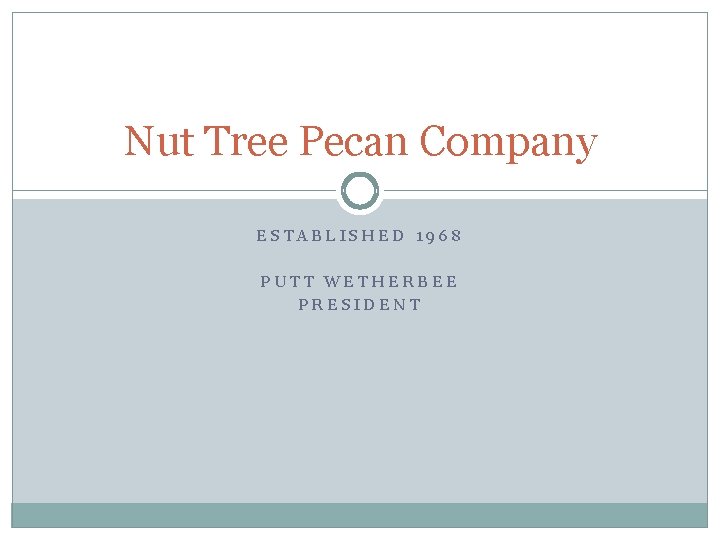 Nut Tree Pecan Company ESTABLISHED 1968 PUTT WETHERBEE PRESIDENT 